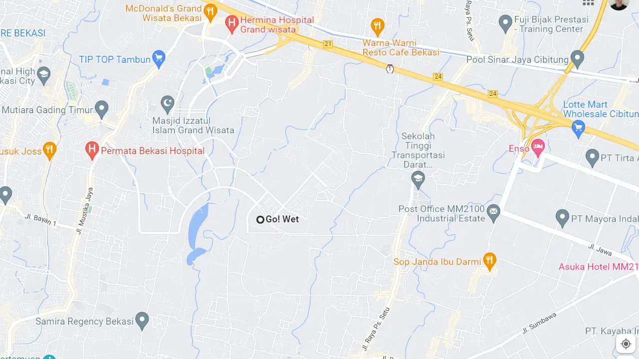 Peta lokasi Go Wet Waterpark di Bekasi