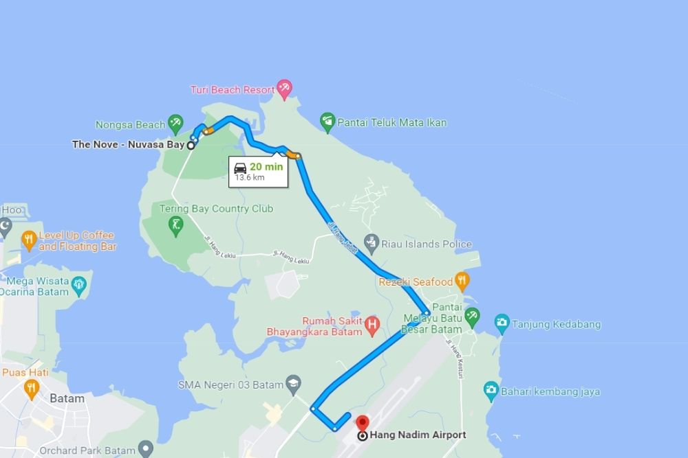 rute dari the nove nuvasa bay ke bandara hang nadim
