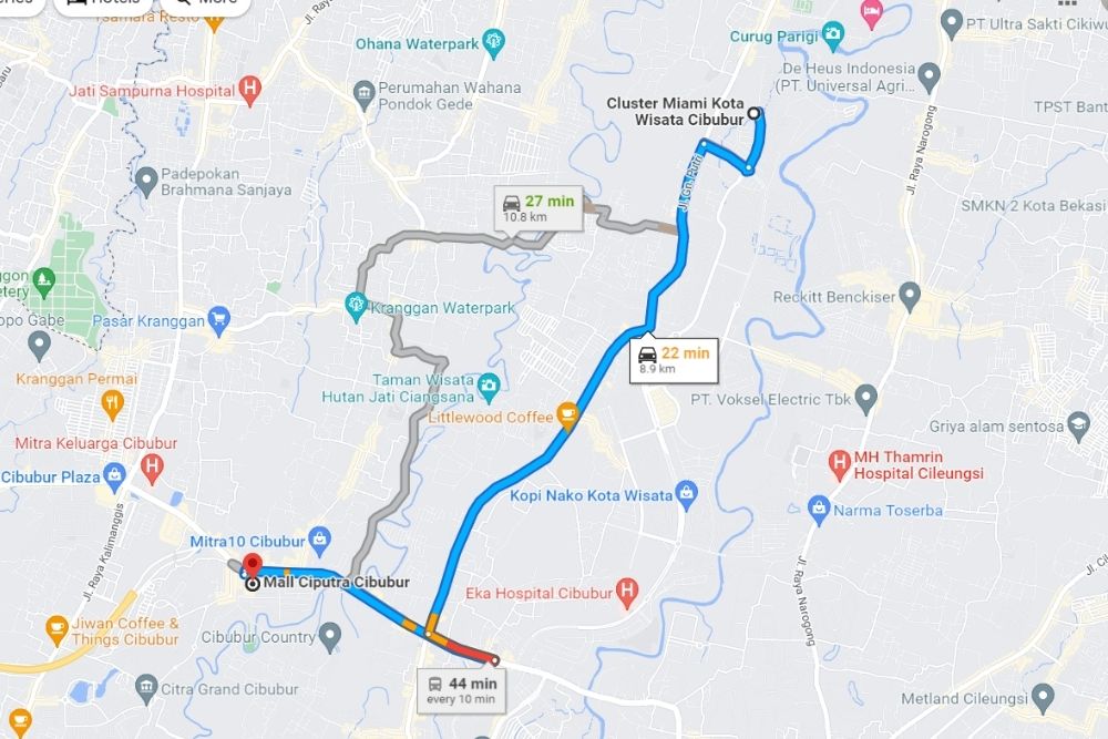 rute dari cluster miami ke mall ciputra cibubur