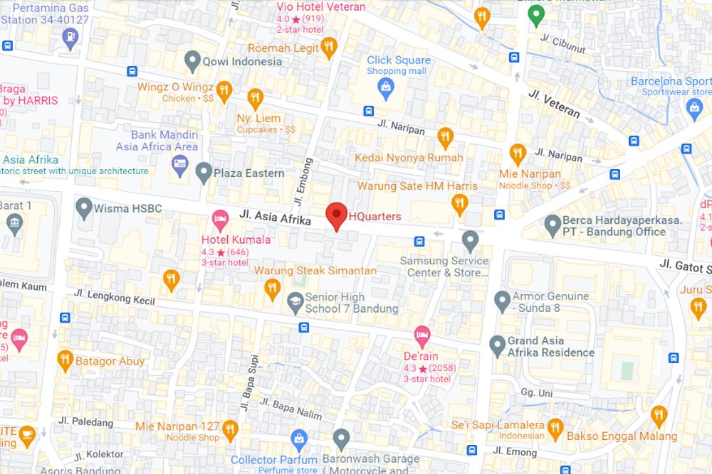 Peta lokasi HQuarters Business Residence di Jalan Asia Afrika Bandung