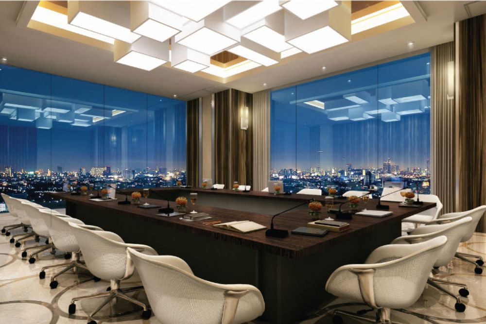 Ruang rapat dengan pemandangan kota di apartemen H-Quarters