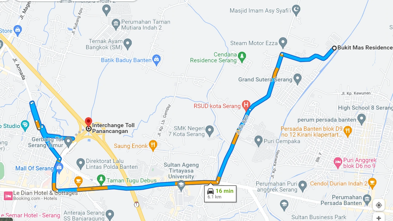 Rute dari Bukit Mas Reidence ke Tol Panancangan