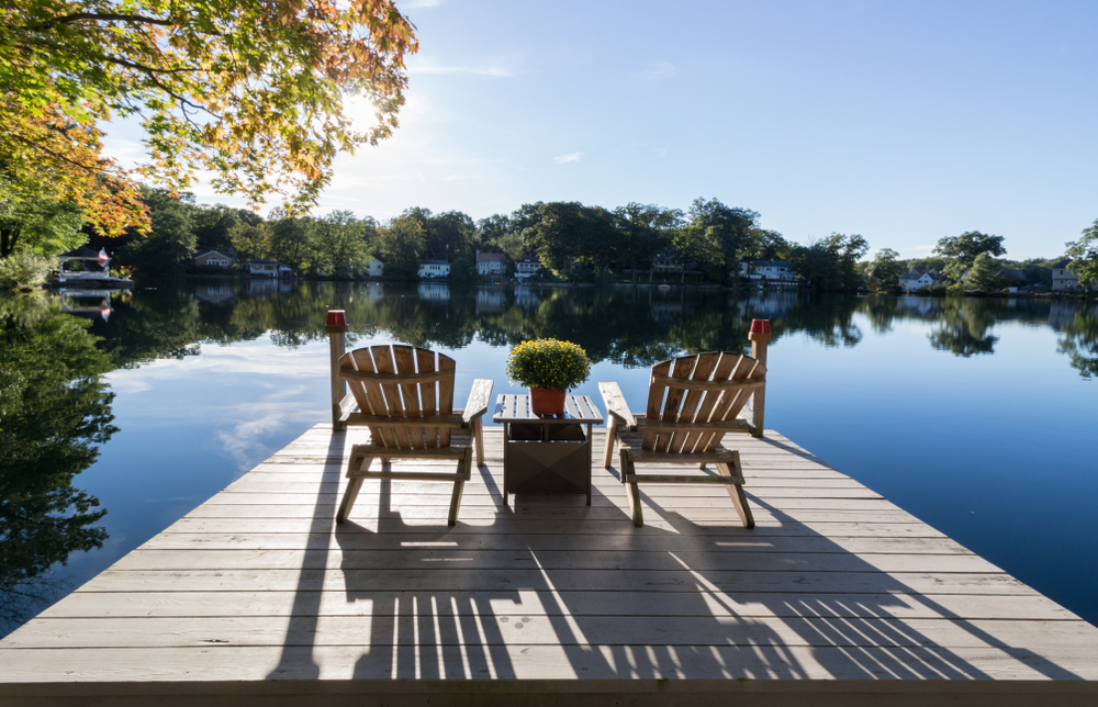 View,Of,Chairs,And,Dock,On,A,Pristine,Lake,With
