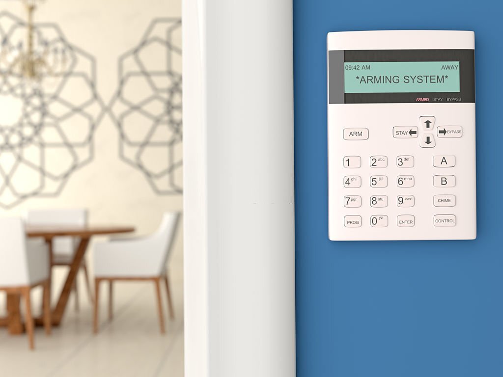 Wall display showing house alarm security system